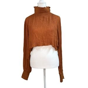 Savannah Morrow The Label Silk Crop Top‎ Ruffled High Neck Rust Womens Medium